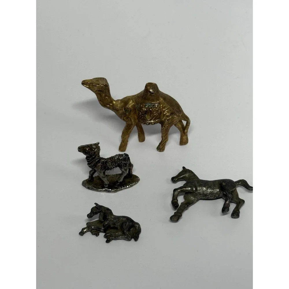 Vintage Brass And Pewter Horse Camel Animal Set Figures Set Of 4